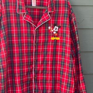 Disney Red and Green Plaid pajama Shirt with Mickey Mouse